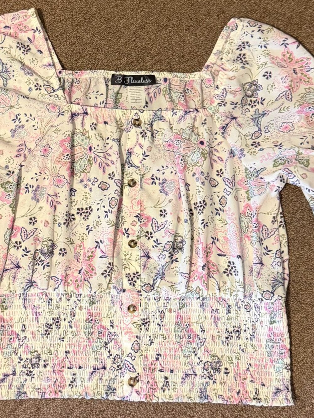 B Flawless Junior's Floral Peasant Top On Off Shoulder XXLarge New W/Out Tags
